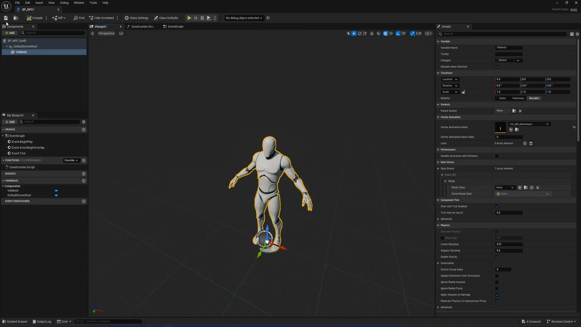 BP_NPC with VA Mesh Component and Collection set